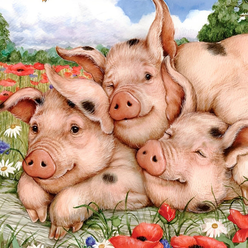 Trois Cochons Tachetés Broderie Diamant