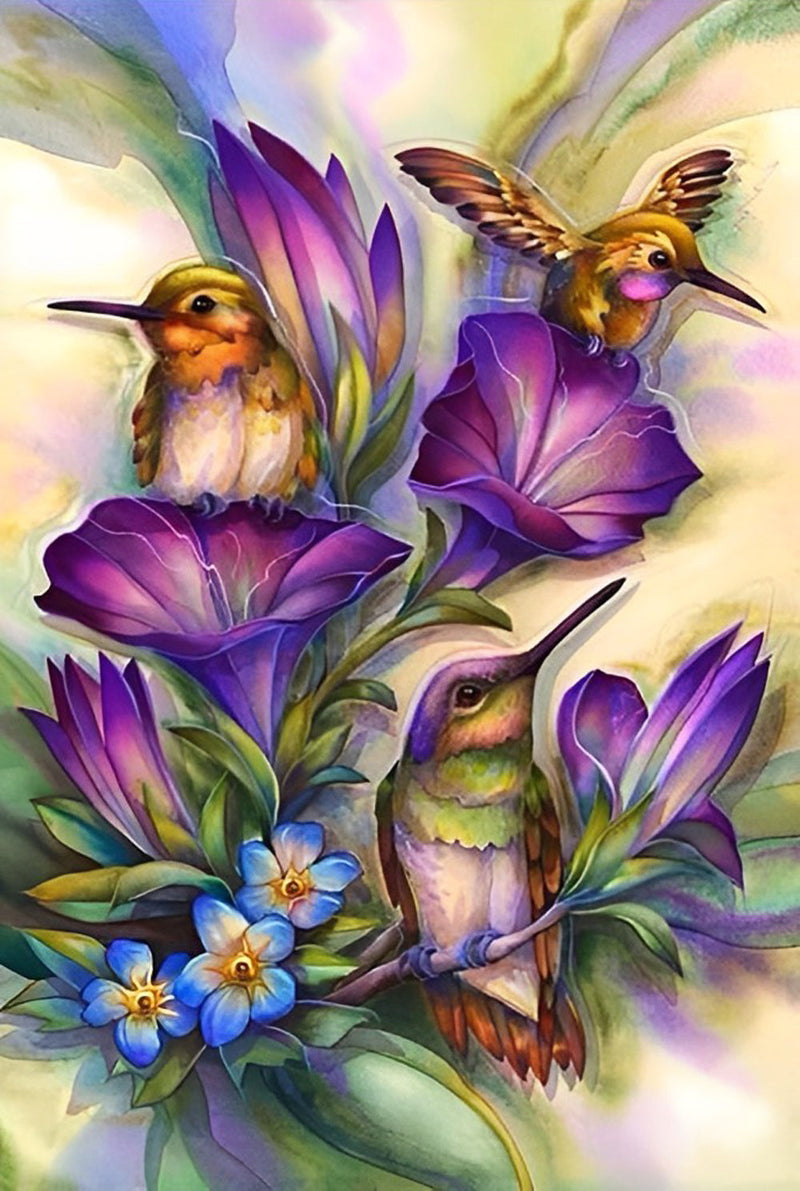 Trois Colibris Jaunes Broderie Diamant