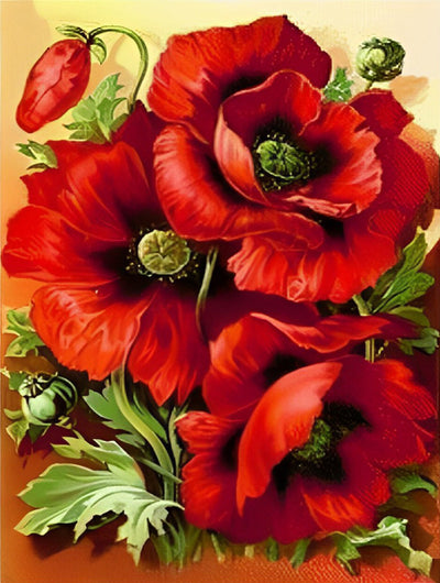 Trois Coquelicots Rouges Broderie Diamant