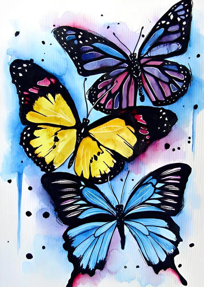Trois Grand Papillons Broderie Diamant