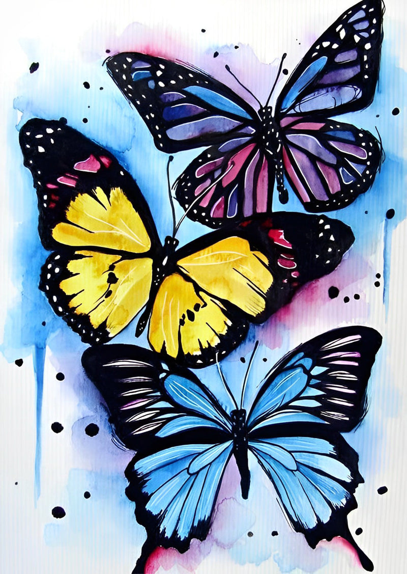 Trois Grand Papillons Broderie Diamant