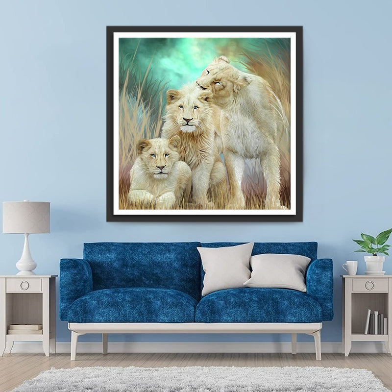 Trois Lions Dorés Broderie Diamant