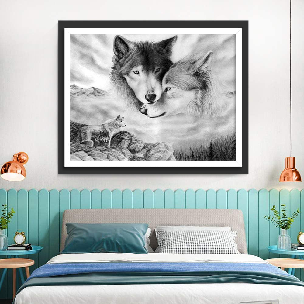 Trois Loups Animal Broderie Diamant