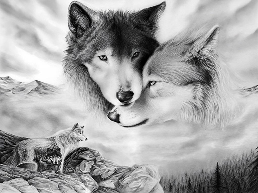 Trois Loups Animal Broderie Diamant