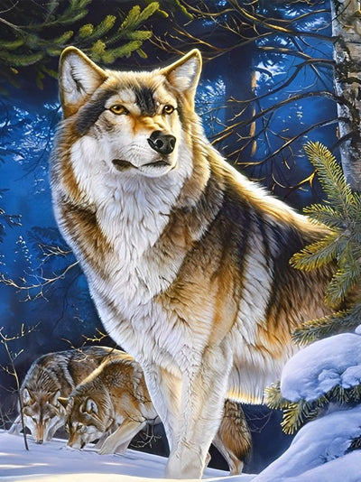 Trois Loups dans la Neige Broderie Diamant