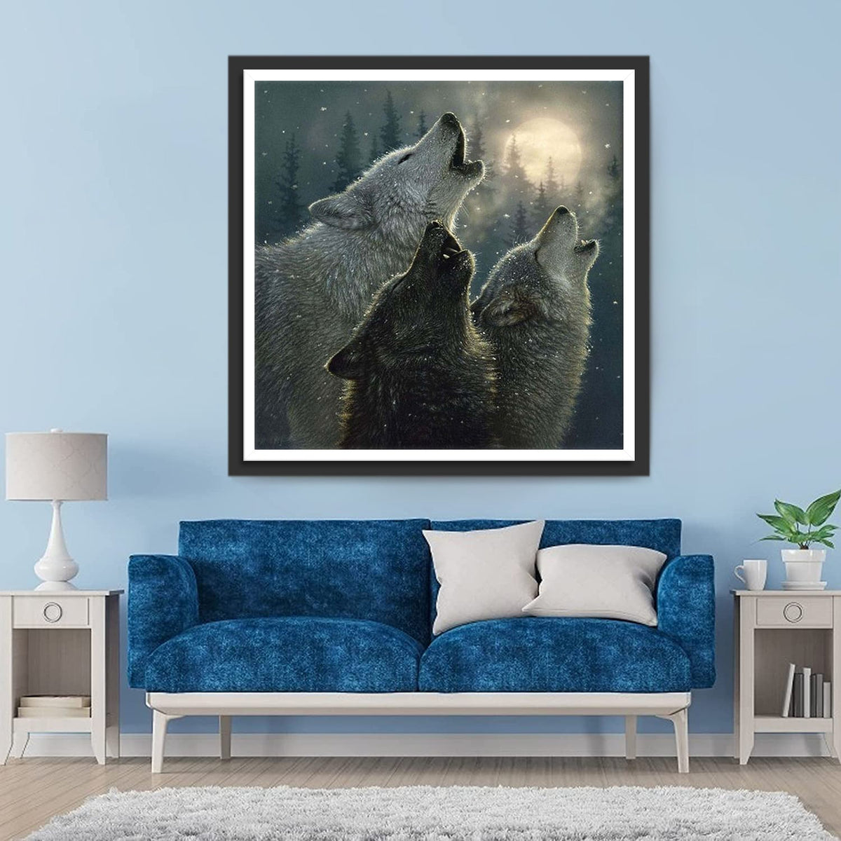 Trois Loups Hurlants Broderie Diamant