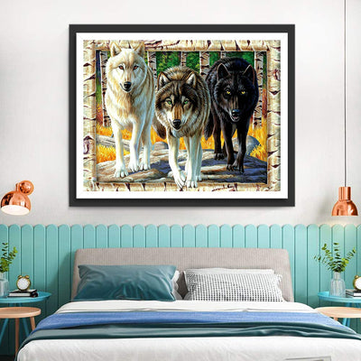 Trois Loups Marchant Broderie Diamant