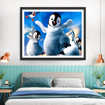 Trois Mignons Manchots Broderie Diamant