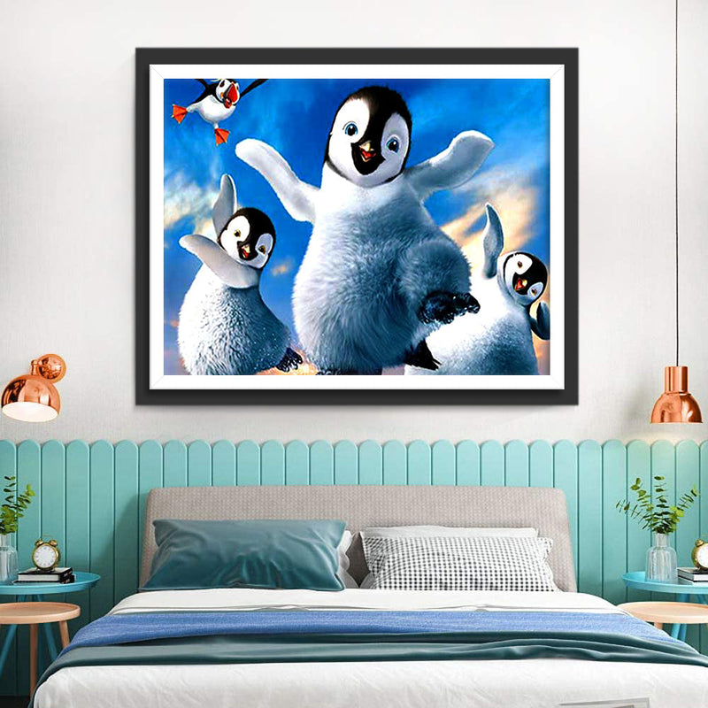 Trois Mignons Manchots Broderie Diamant