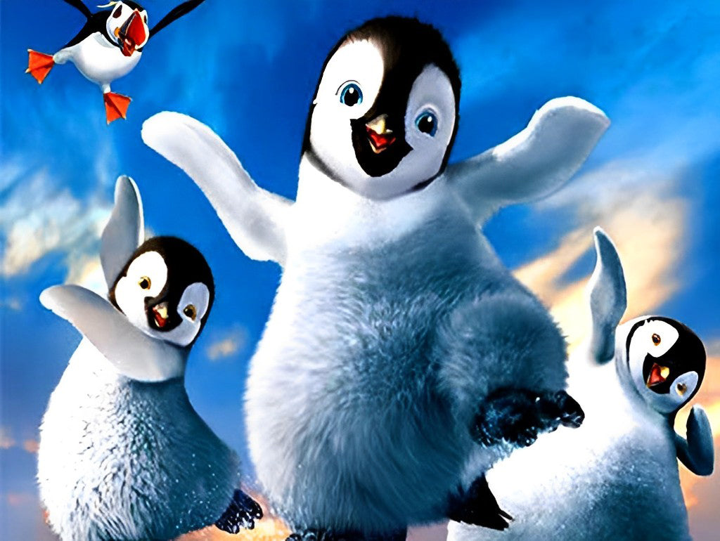 Trois Mignons Manchots Broderie Diamant