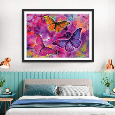 Trois Papillons Volant Broderie Diamant