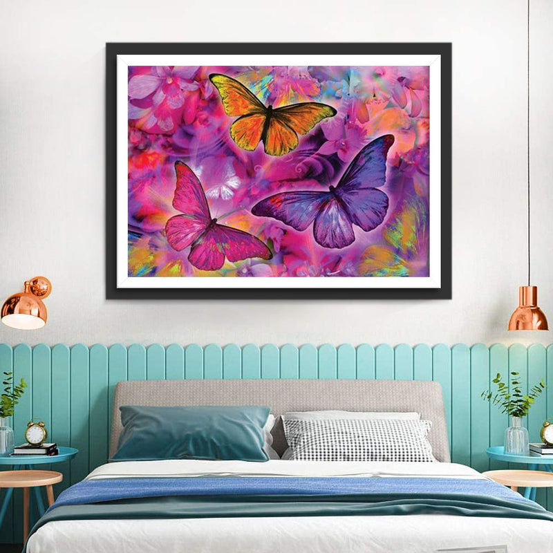 Trois Papillons Volant Broderie Diamant