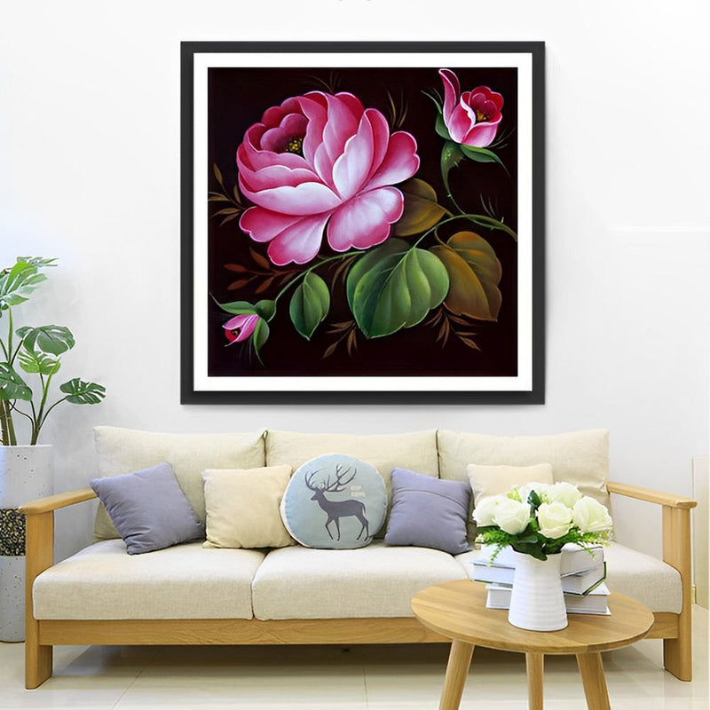Trois Pivoines Roses Fleur Broderie Diamant