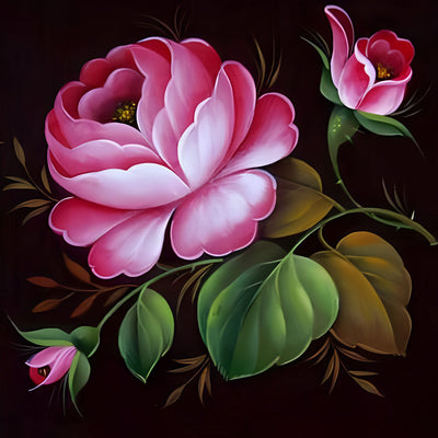 Trois Pivoines Roses Fleur Broderie Diamant