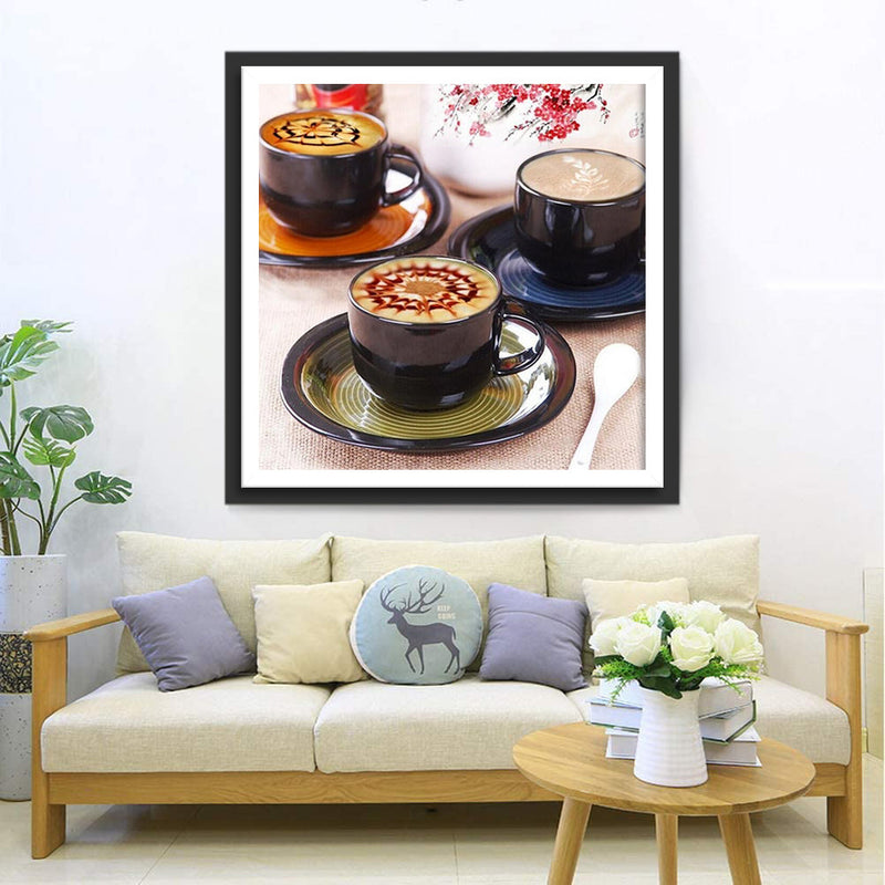 Trois Tasses de Café Broderie Diamant