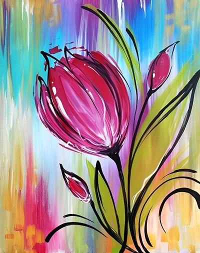 Tulipe Rose Dessinée Broderie Diamant