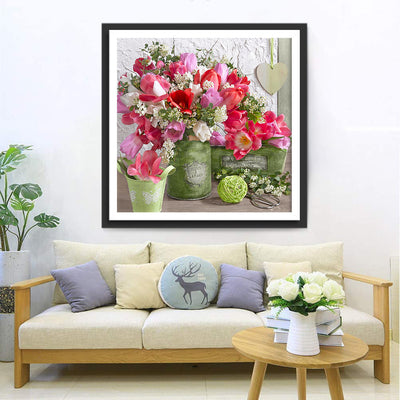 Tulipes dans les Pots Verts Broderie Diamant