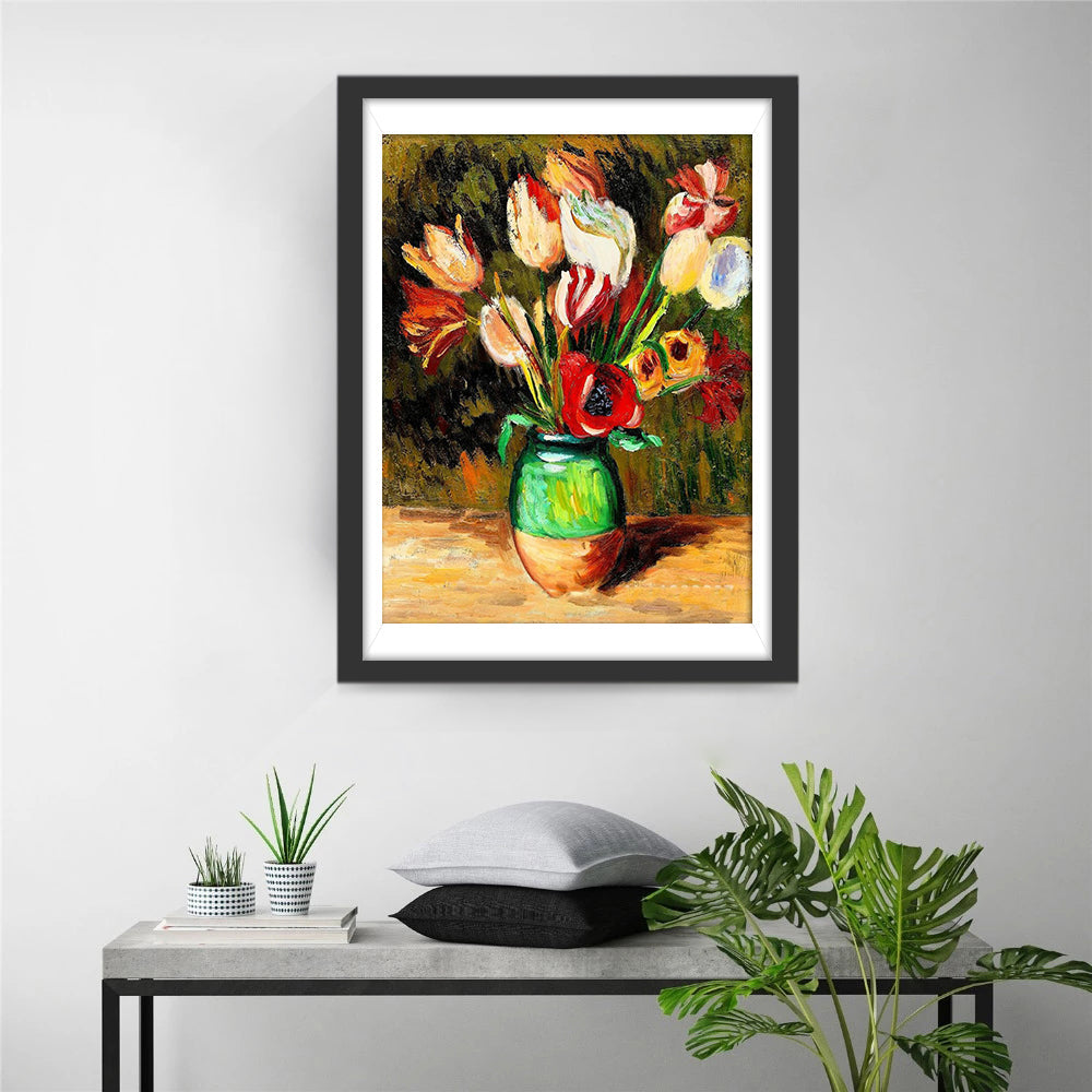 Tulipes et Coquelicots dans un Vase Broderie Diamant