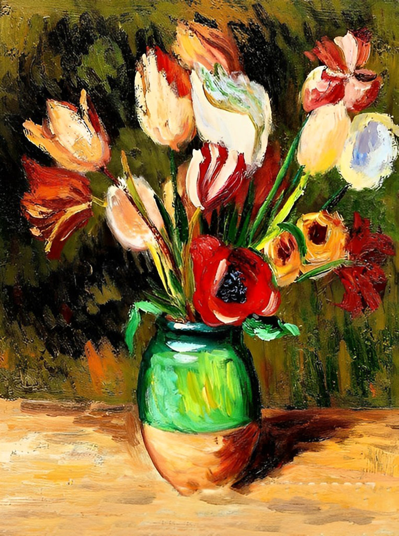 Tulipes et Coquelicots dans un Vase Broderie Diamant