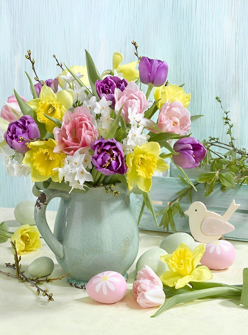 Tulipes et Oeufs de Pâques Broderie Diamant