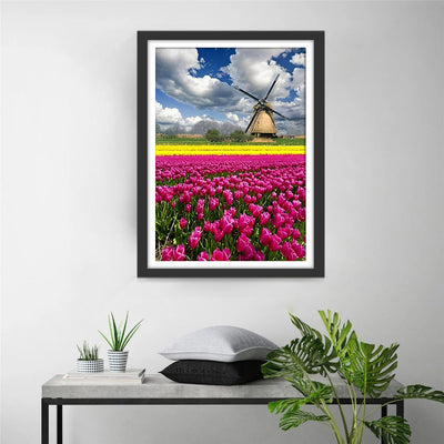 Tulipes et Paysage de Campagne Broderie Diamant