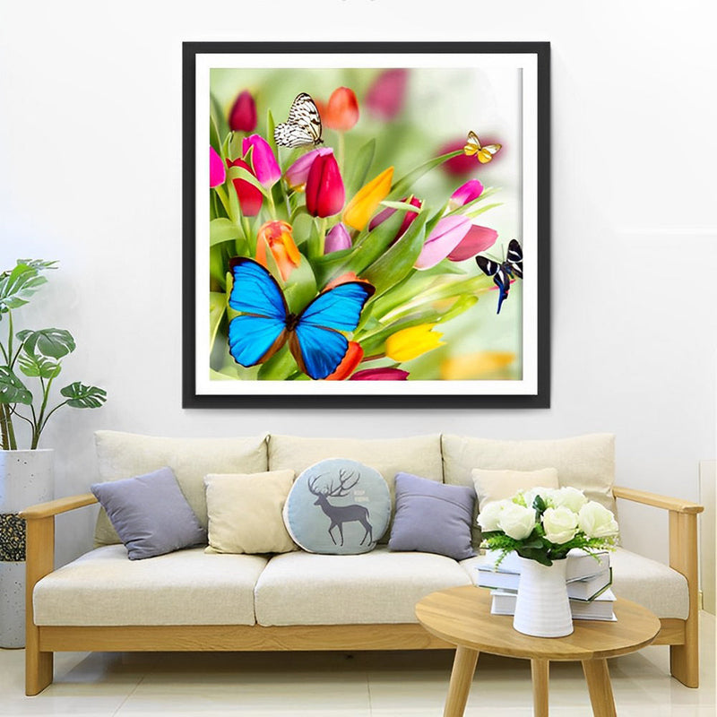 Tulipes Fleurs et les Papillons Broderie Diamant