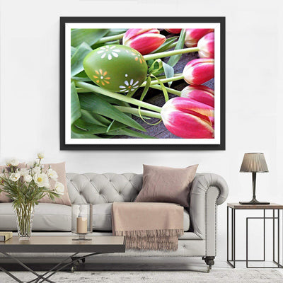 Tulipes Roses et Œuf de Pâques Fête Broderie Diamant