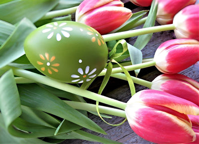 Tulipes Roses et Œuf de Pâques Fête Broderie Diamant