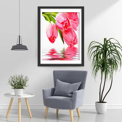 Tulipes Roses et l'Eau Broderie Diamant