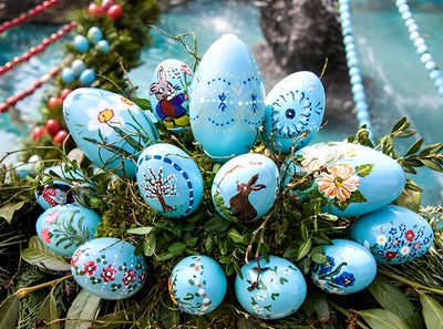 Un Bouquet d'Oeufs de Pâques Bleus Broderie Diamant