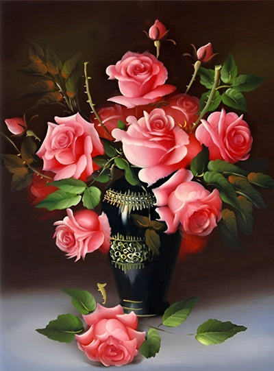 Un Bouquet de Roses Roses Broderie Diamant