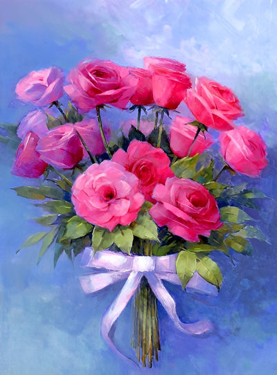 Un Bouquet de Roses Roses Broderie Diamant