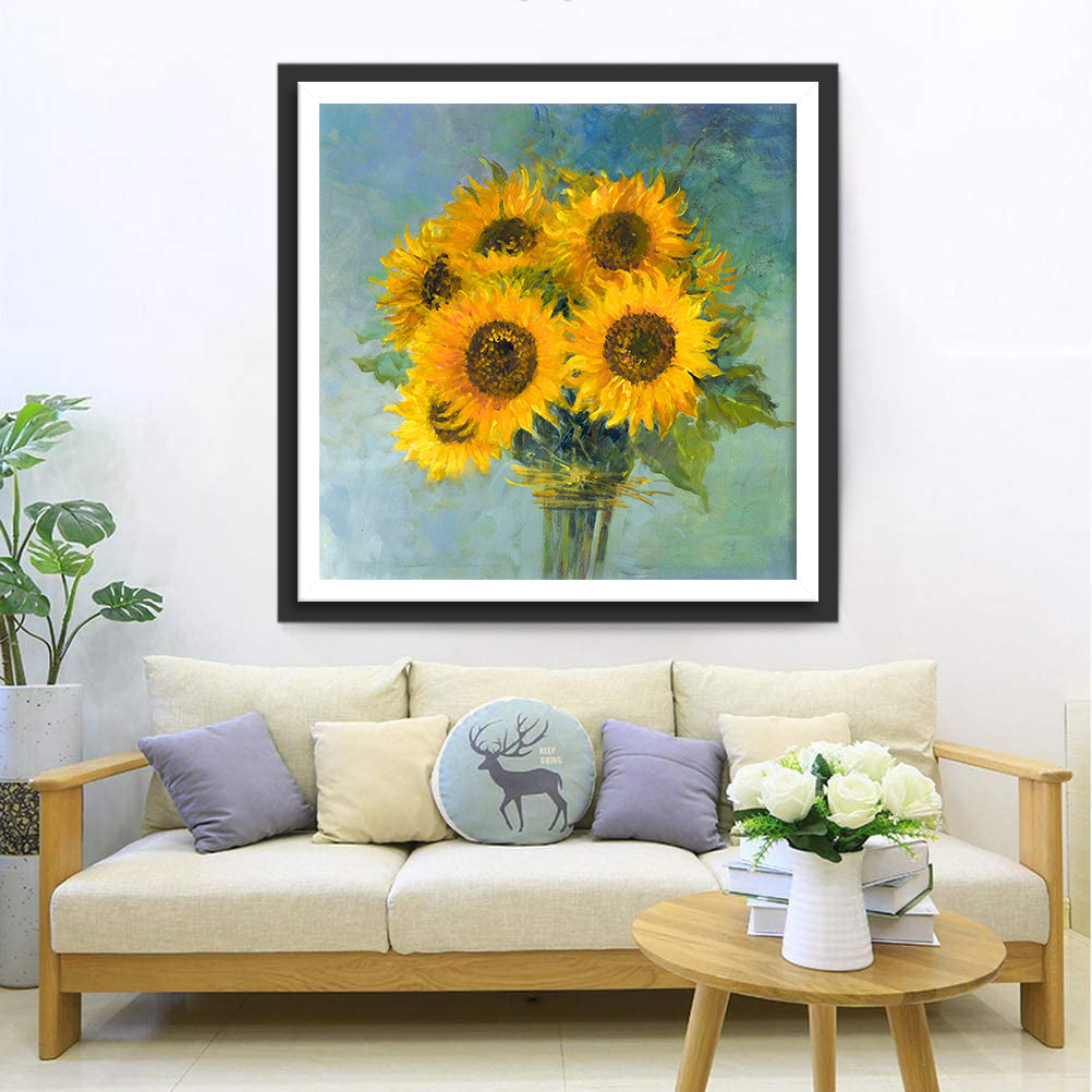 Un Bouquet de Tournesols Dessinés Broderie Diamant