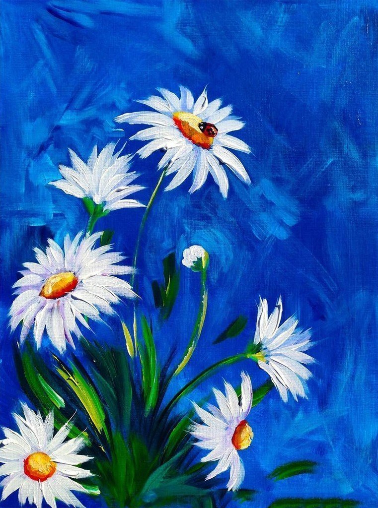 Une Petite Touffe de Marguerites Blanches Broderie Diamant