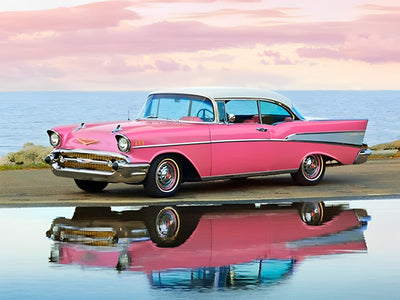 Une Voiture Rose au Bord de l'Eau Broderie Diamant