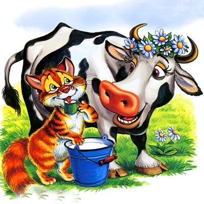 Vache avec un Couronne et Chat Tigré Broderie Diamant