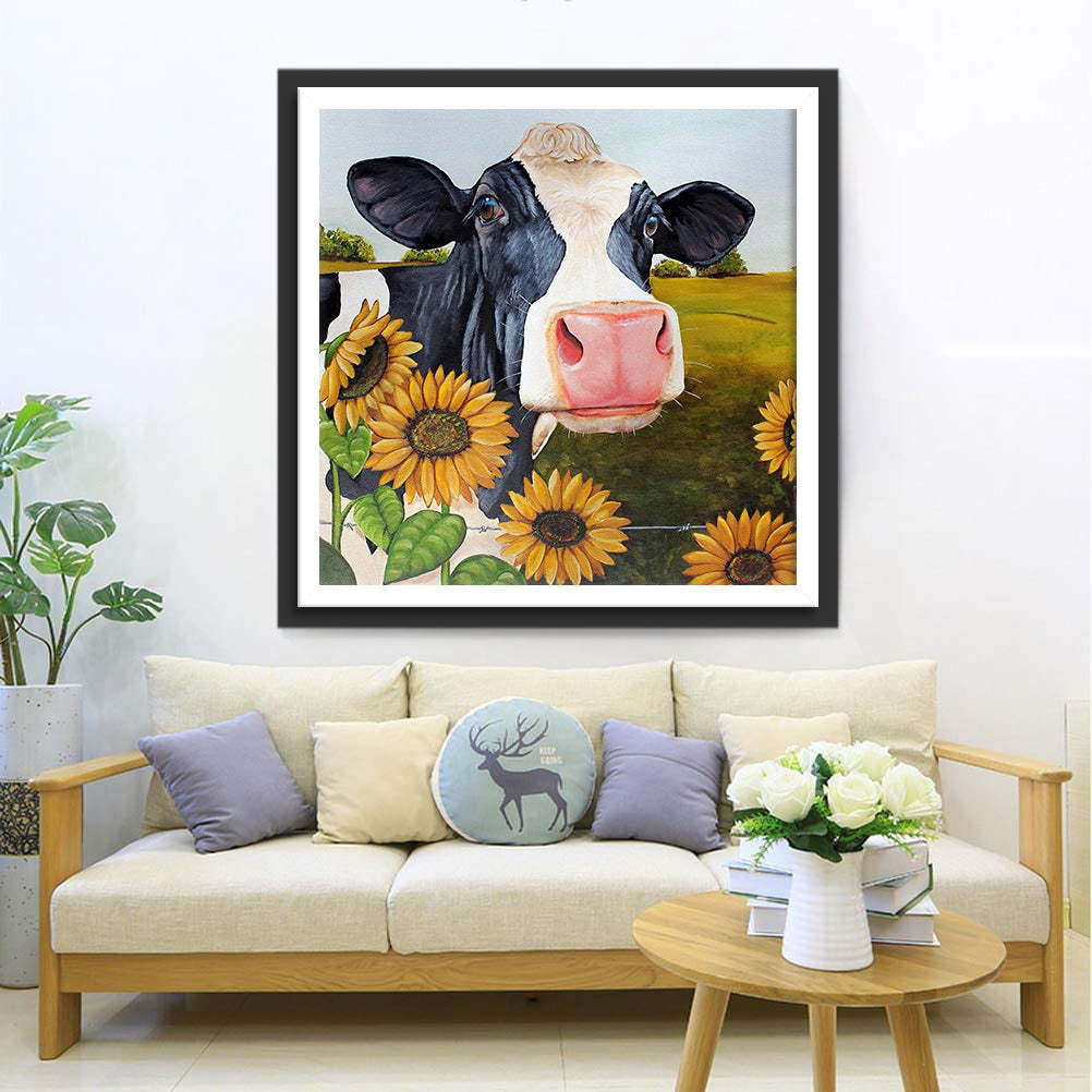Vache et Tournesols Broderie Diamant