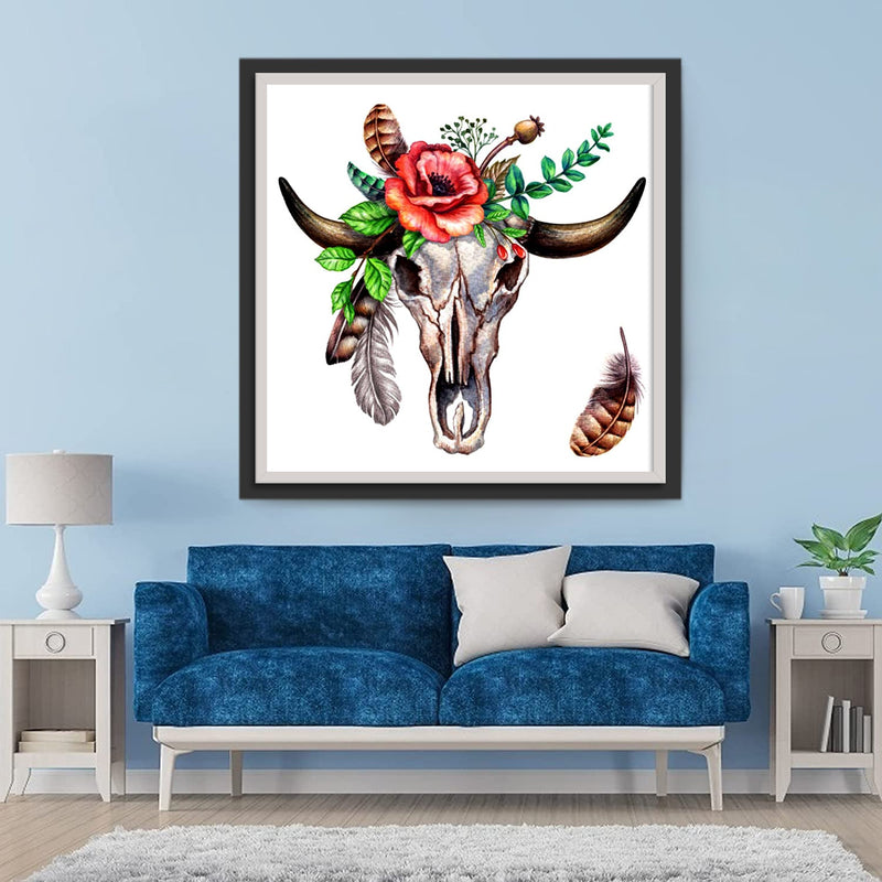 Vache Squelette avec Rose Rouge Broderie Diamant