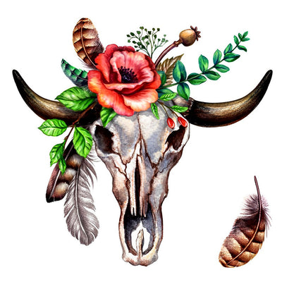 Vache Squelette avec Rose Rouge Broderie Diamant