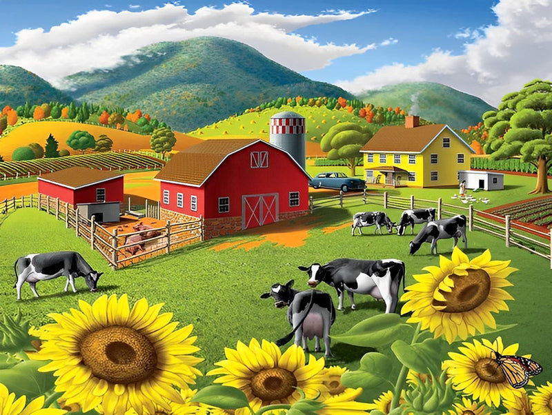 Vaches dans une Ferme Broderie Diamant