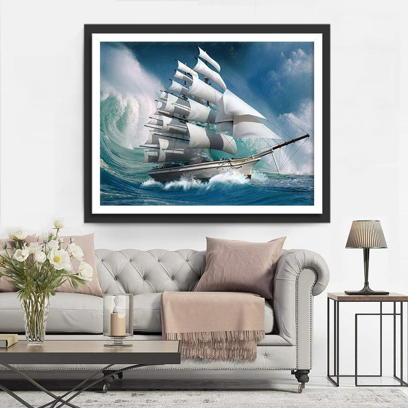 Vagues et Voilier Broderie Diamant