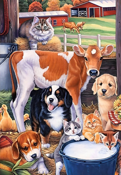 Veau, Chatons et Chiots Broderie Diamant