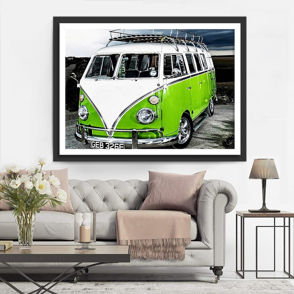 Véhicule Vert et Blanc Broderie Diamant