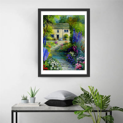 Vieille Maison et Allée de Fleurs Broderie Diamant