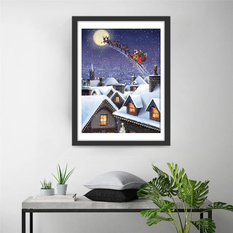 Village à Noël et Père Noël Broderie Diamant