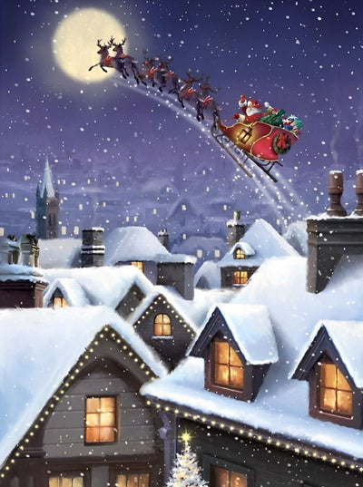 Village à Noël et Père Noël Broderie Diamant
