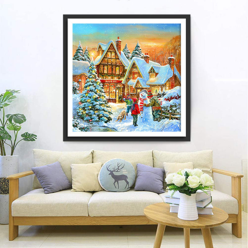 Village de Bonshommes de Neige Broderie Diamant