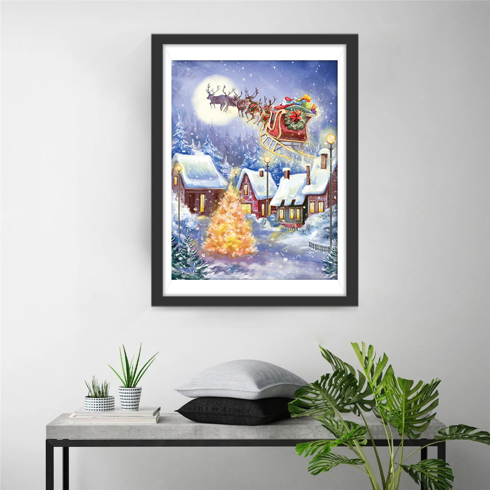 Village de Noël et Sapin de Noël Doré Broderie Diamant