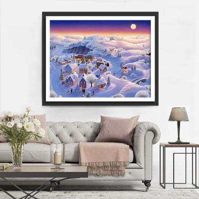Village Enneigé Noël Fête Broderie Diamant