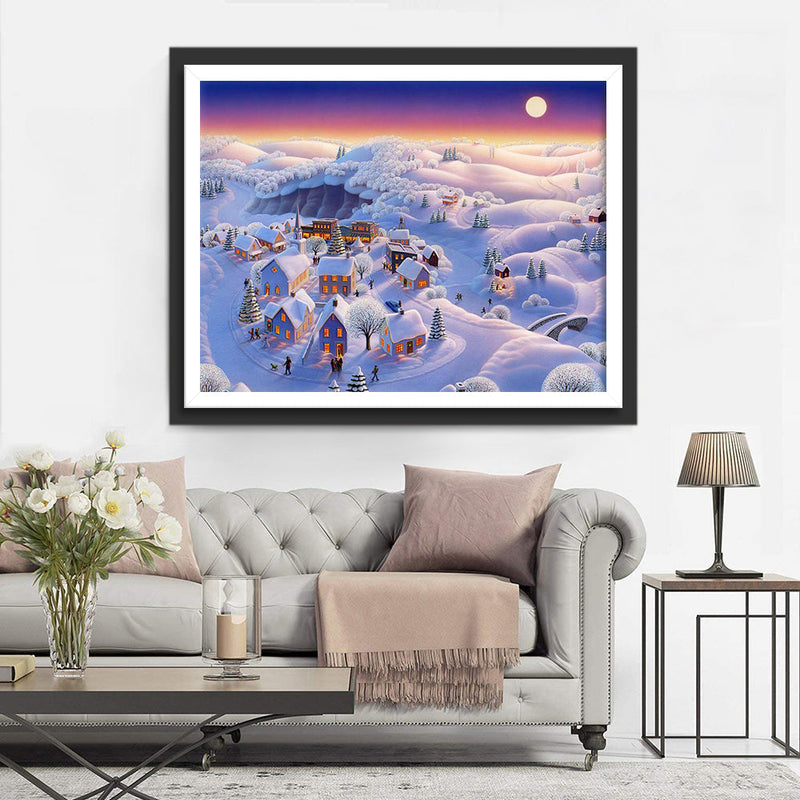 Village Enneigé Noël Fête Broderie Diamant